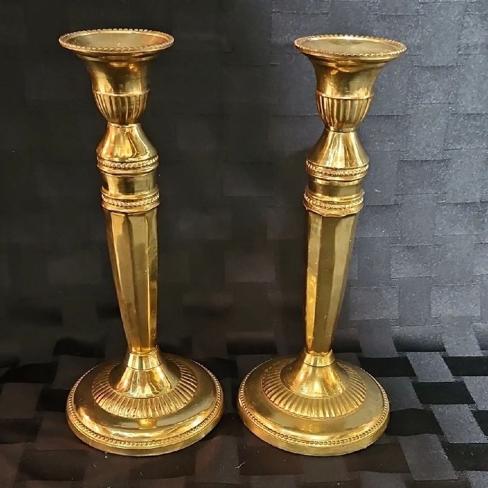 Ornate Brass Taper Candlestick Holders Pair Made In India Set of 2